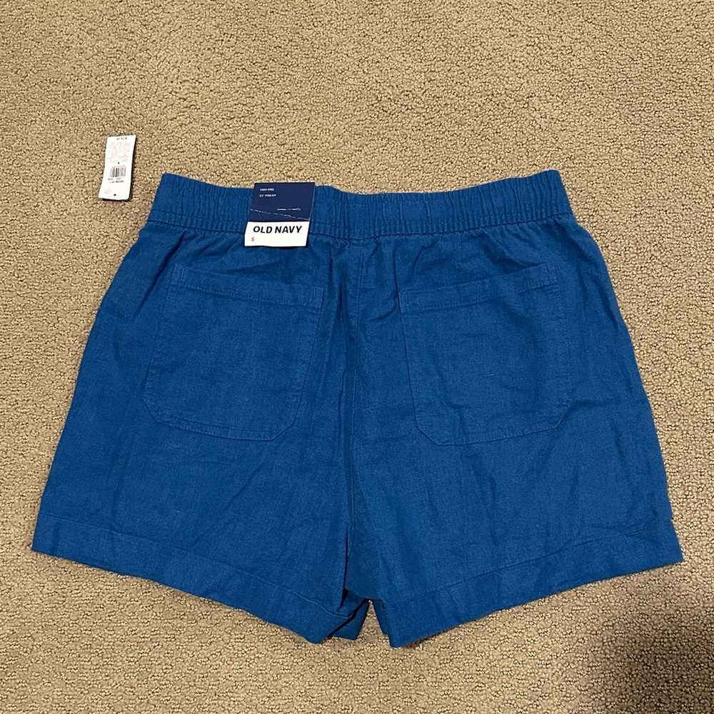 Old Navy Royal Blue High-Waist Linen-Blend Women's Shorts - Picture 3 of 5
